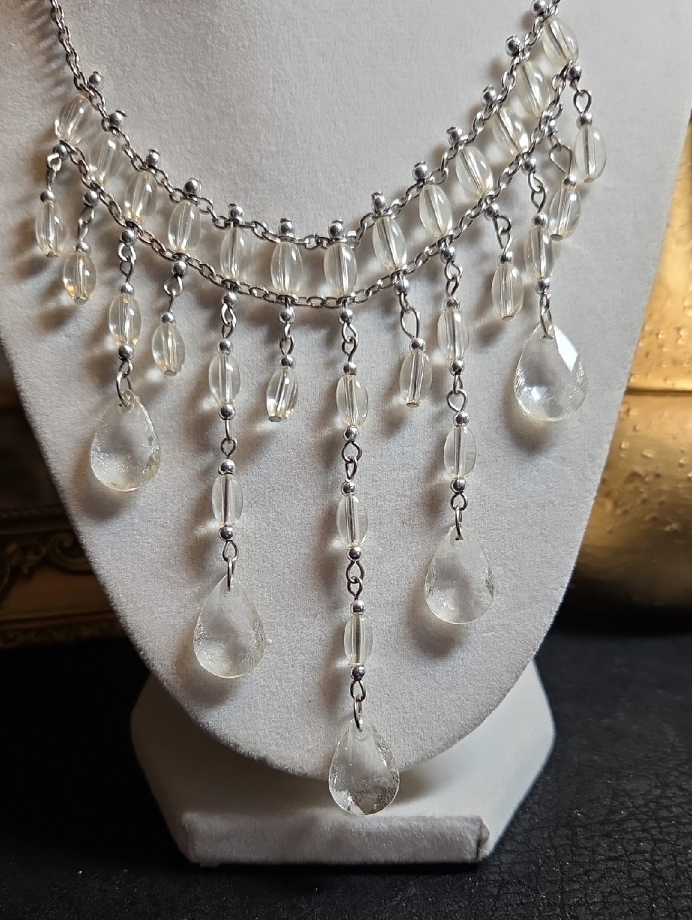Clear Bead Fringe Statement Necklace -